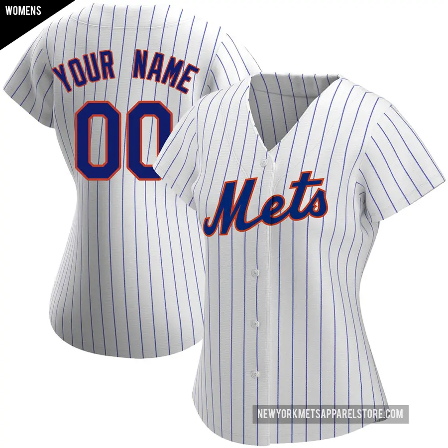 Women's New York Mets ＃00 Custom Authentic White Home Jersey