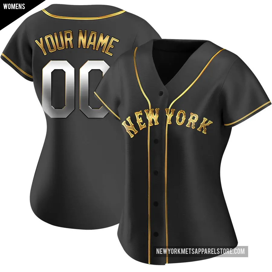 Women's New York Mets ＃00 Custom Replica Gold Black en Alternate Jersey