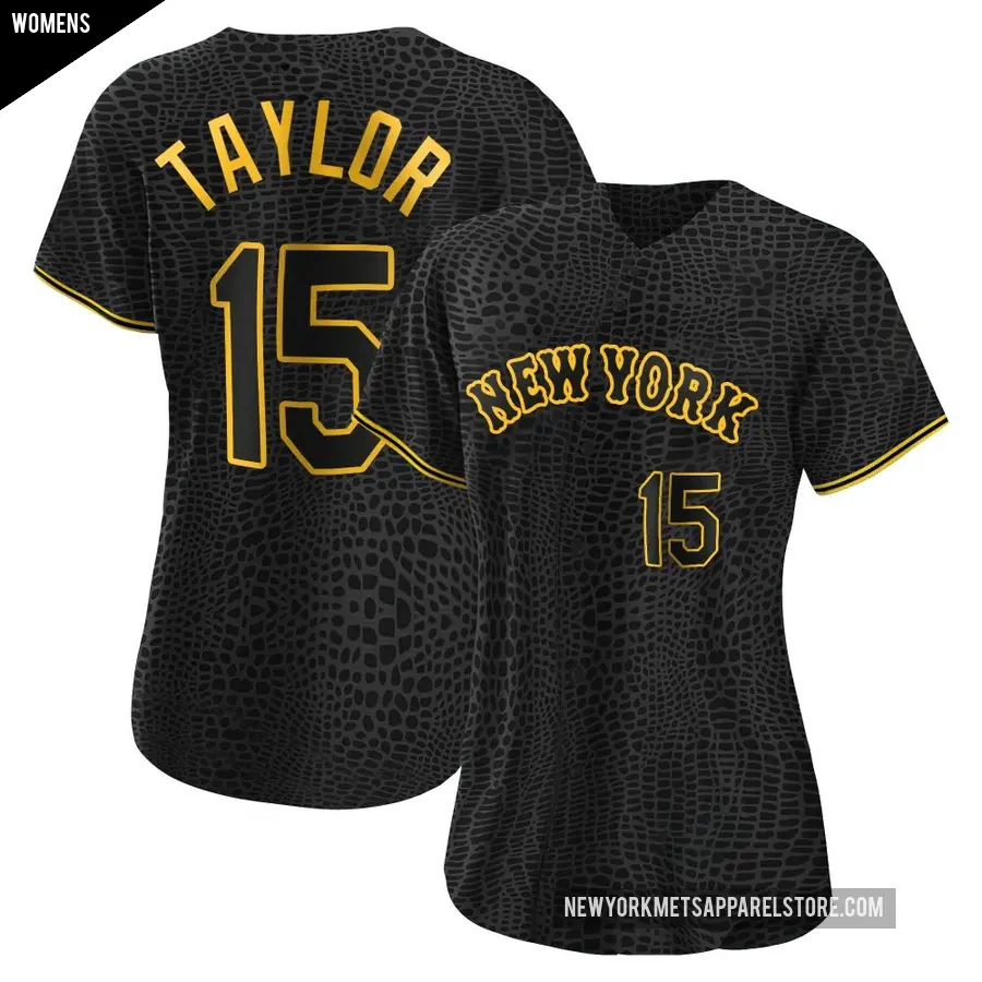 Women's New York Mets ＃15 Tyrone Taylor Authentic Black Snake Skin City Jersey