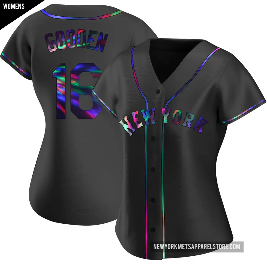 Women's New York Mets ＃16 Dwight Gooden Replica Black Holographic Alternate Jersey