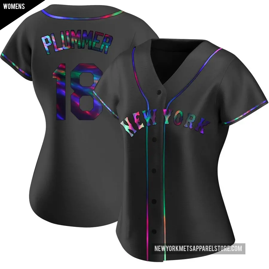 Women's New York Mets ＃18 Nick Plummer Replica Black Holographic Alternate Jersey