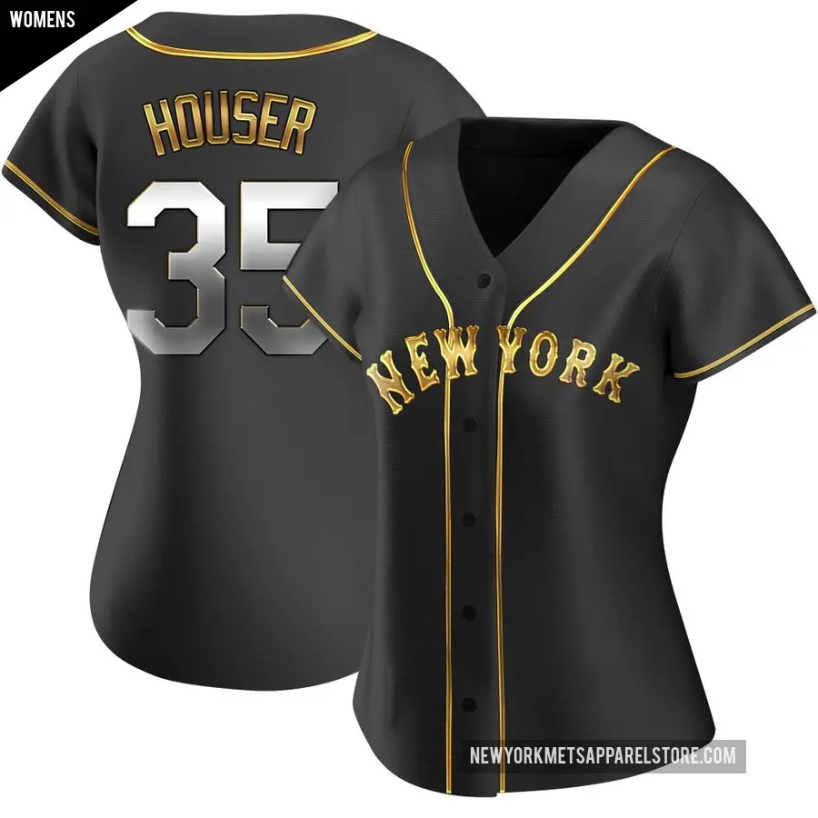 Women's New York Mets ＃35 Adrian Houser Replica Gold Black en Alternate Jersey