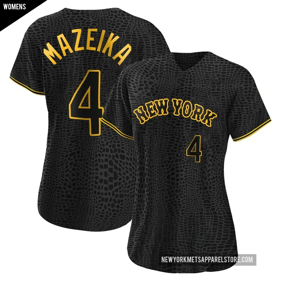 Women's New York Mets ＃4 Patrick Mazeika Authentic Black Snake Skin City Jersey