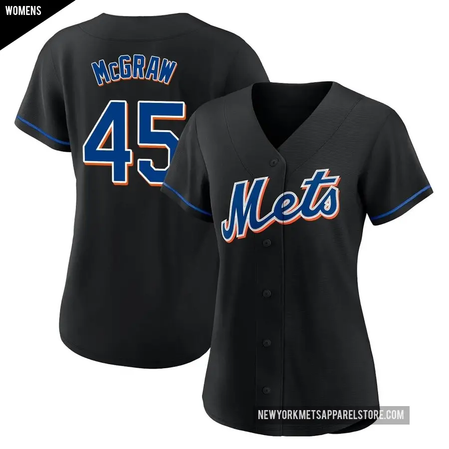 Women's New York Mets ＃45 Tug McGraw Replica Black 2022 Alternate Jersey