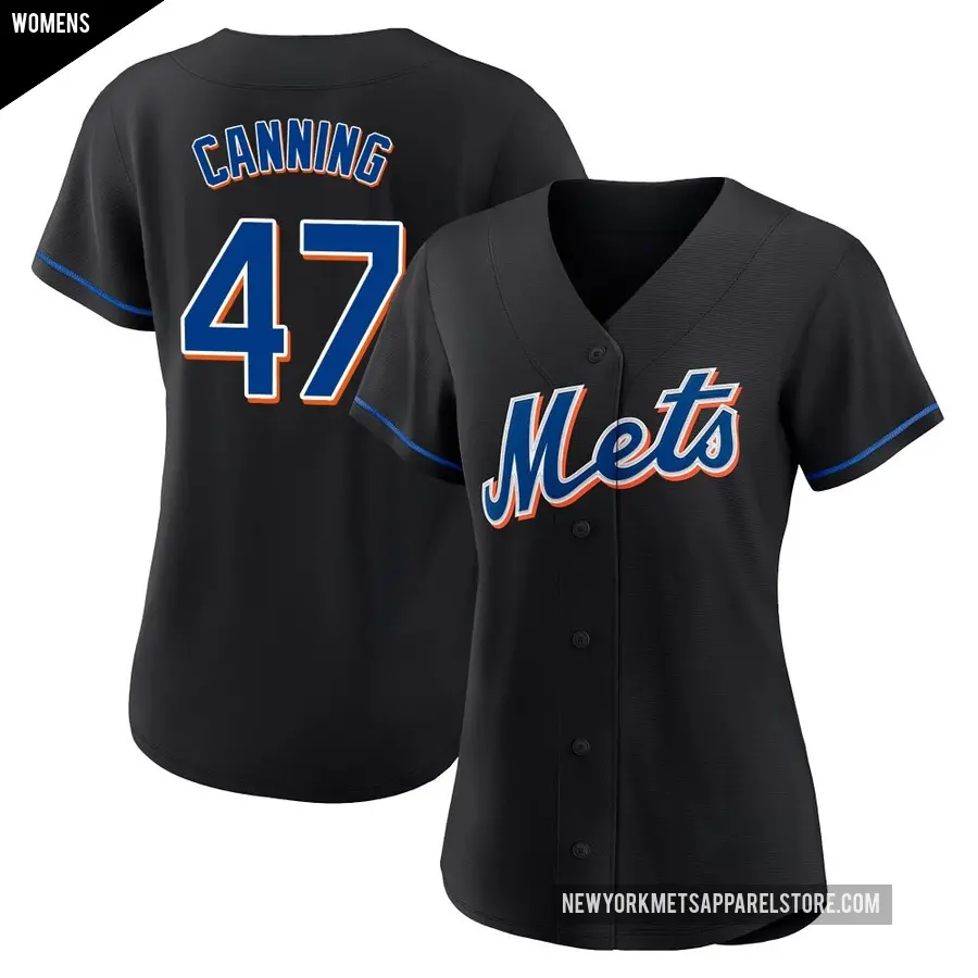 Women's New York Mets ＃47 Griffin Canning Authentic Black 2022 Alternate Jersey