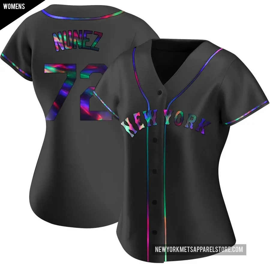 Women's New York Mets ＃72 Dedniel Nunez Replica Black Holographic Alternate Jersey