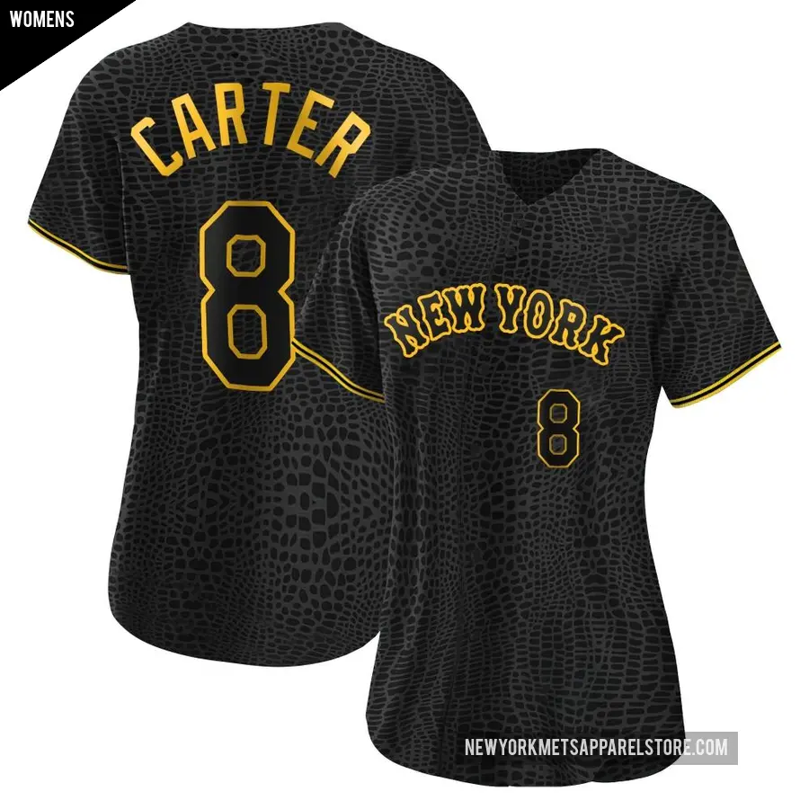 Women's New York Mets ＃8 Gary Carter Replica Black Snake Skin City Jersey