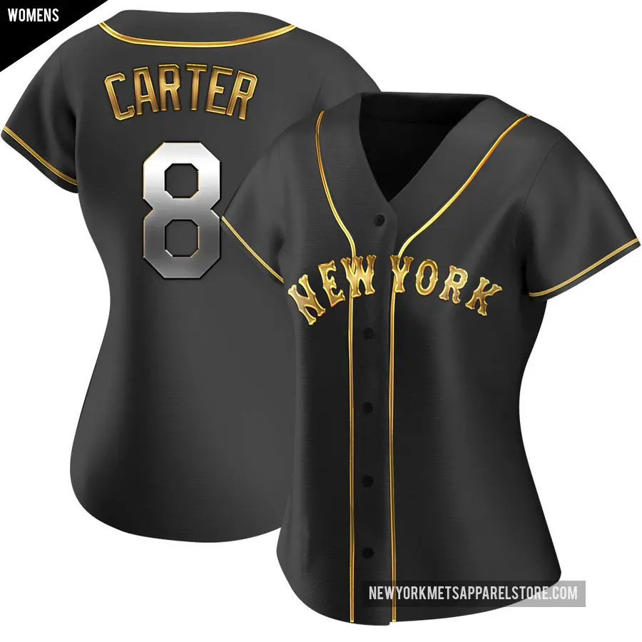 Women's New York Mets ＃8 Gary Carter Replica Gold Black en Alternate Jersey