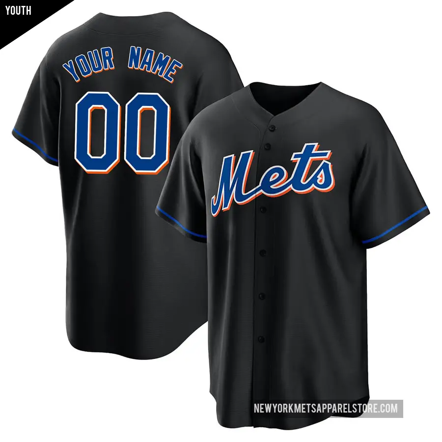 Youth New York Mets ＃00 Custom Replica Black 2022 Alternate Jersey