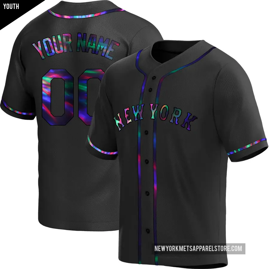 Youth New York Mets ＃00 Custom Replica Black Holographic Alternate Jersey