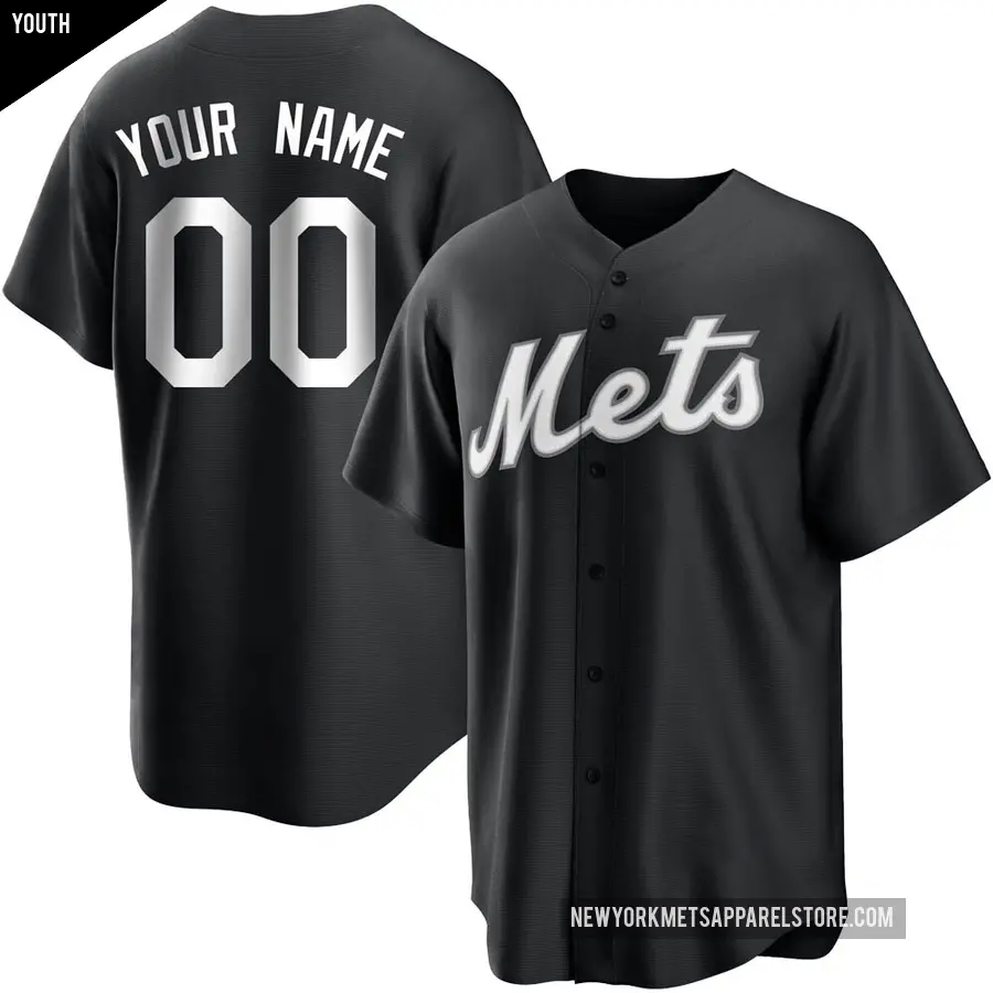 Youth New York Mets ＃00 Custom Replica Black/White Jersey