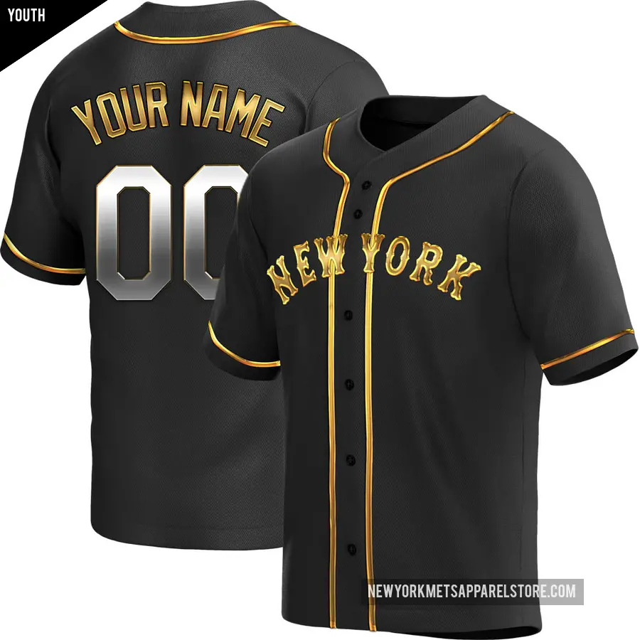 Youth New York Mets ＃00 Custom Replica Gold Black en Alternate Jersey