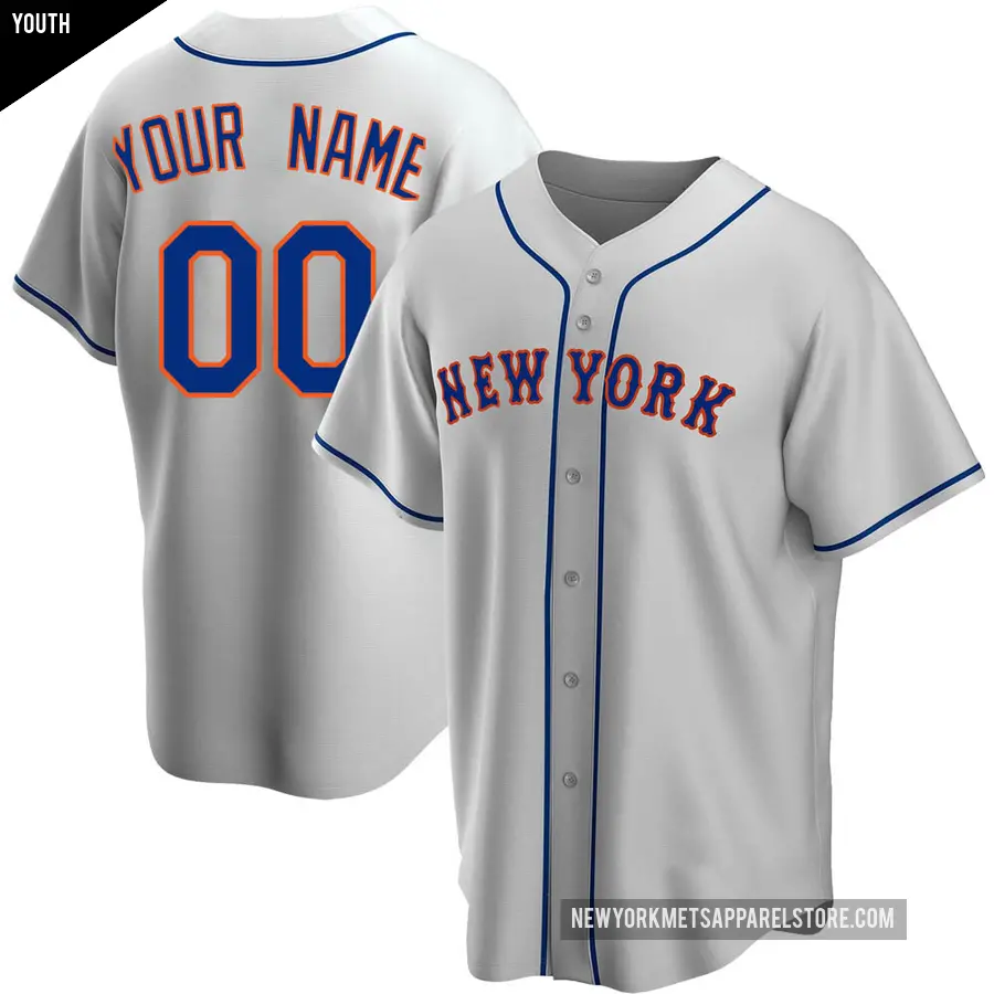 Youth New York Mets ＃00 Custom Replica Gray Road Jersey