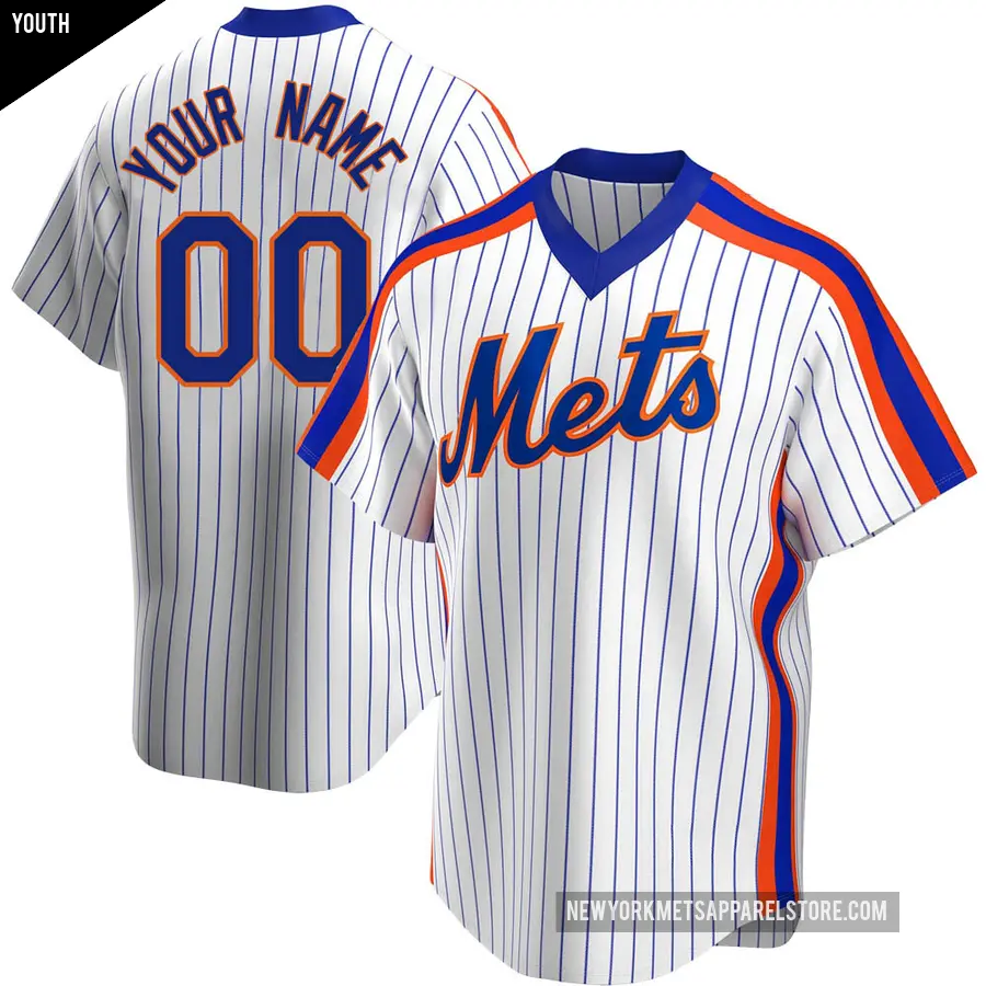 Youth New York Mets ＃00 Custom Replica White Home Cooperstown Collection Jersey