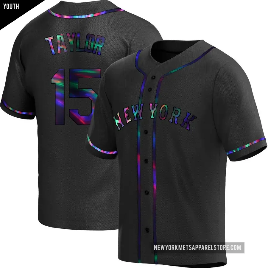 Youth New York Mets ＃15 Tyrone Taylor Replica Black Holographic Alternate Jersey