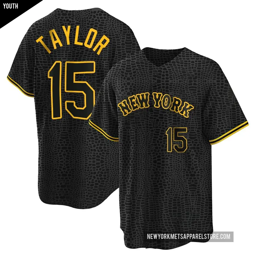 Youth New York Mets ＃15 Tyrone Taylor Replica Black Snake Skin City Jersey