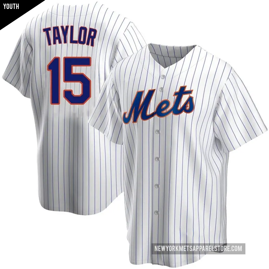 Youth New York Mets ＃15 Tyrone Taylor Replica White Home Jersey