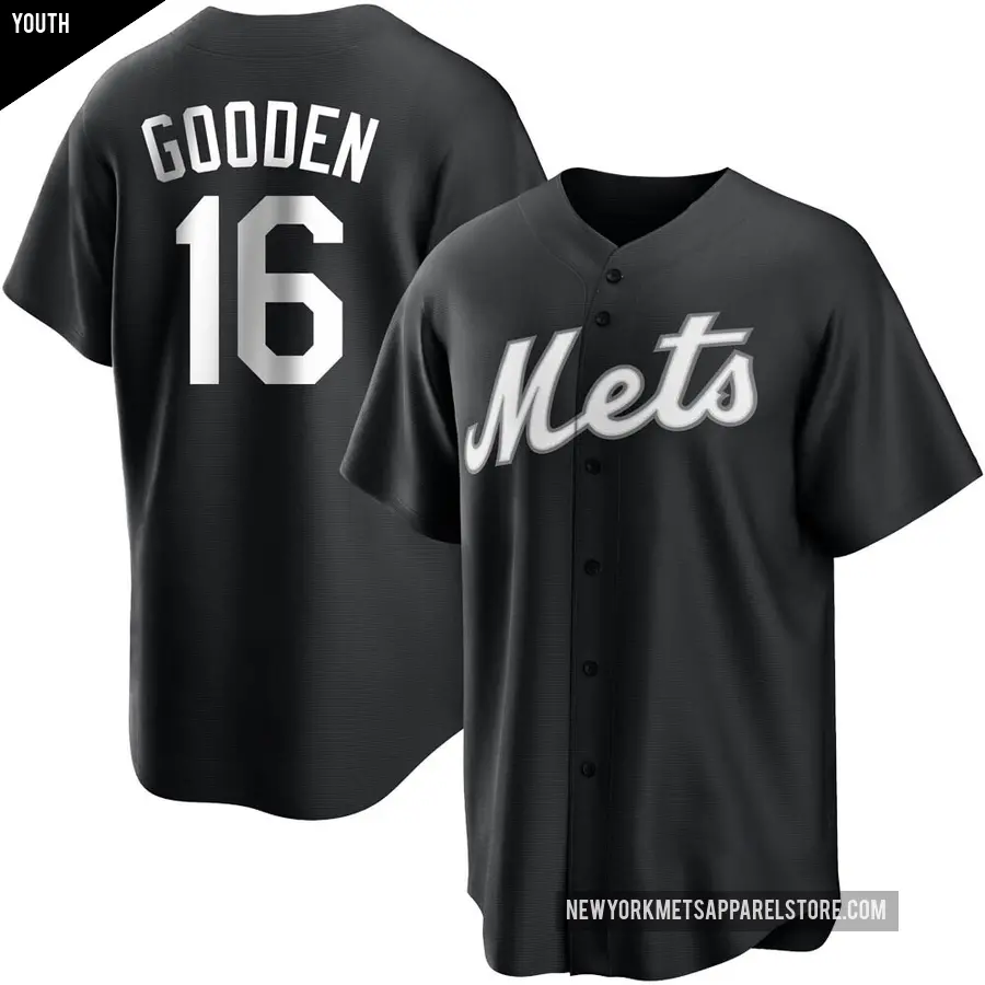 Youth New York Mets ＃16 Dwight Gooden Replica Black/White Jersey