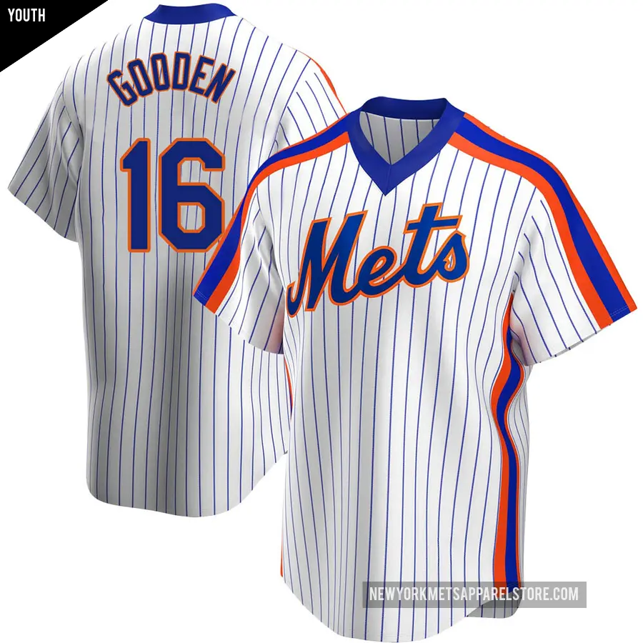 Youth New York Mets ＃16 Dwight Gooden Replica White Home Cooperstown Collection Jersey