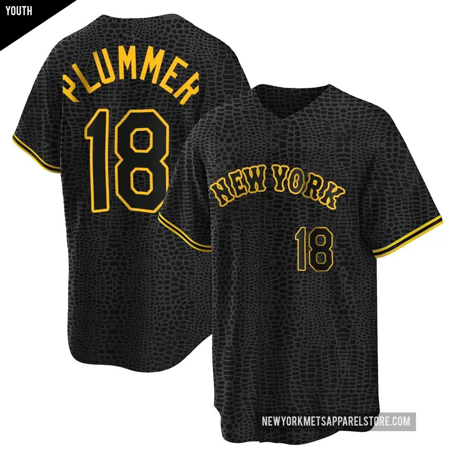 Youth New York Mets ＃18 Nick Plummer Replica Black Snake Skin City Jersey