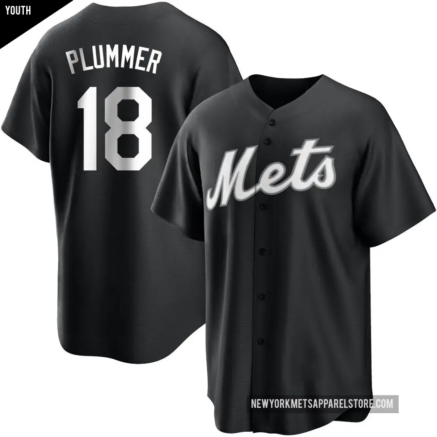 Youth New York Mets ＃18 Nick Plummer Replica Black/White Jersey