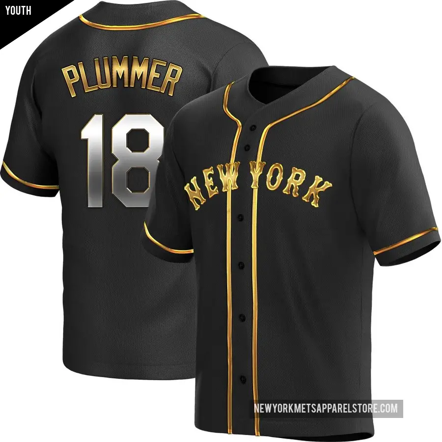 Youth New York Mets ＃18 Nick Plummer Replica Gold Black en Alternate Jersey