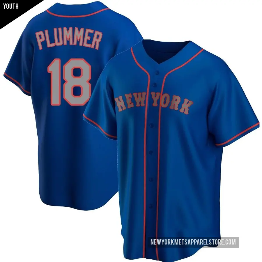 Youth New York Mets ＃18 Nick Plummer Replica Royal Alternate Road Jersey