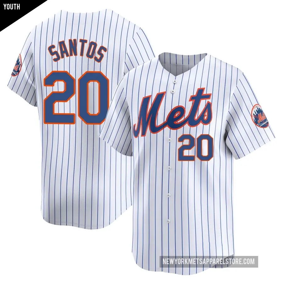 Youth New York Mets ＃20 Luis De Los Santos Limited White Home Jersey