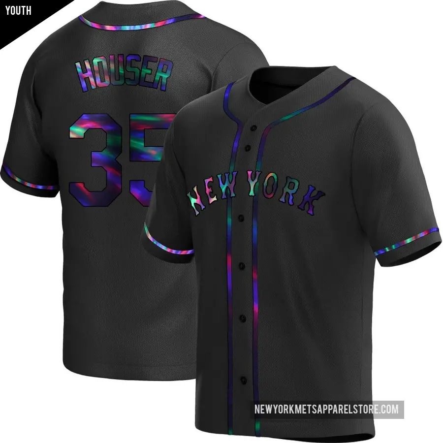 Youth New York Mets ＃35 Adrian Houser Replica Black Holographic Alternate Jersey