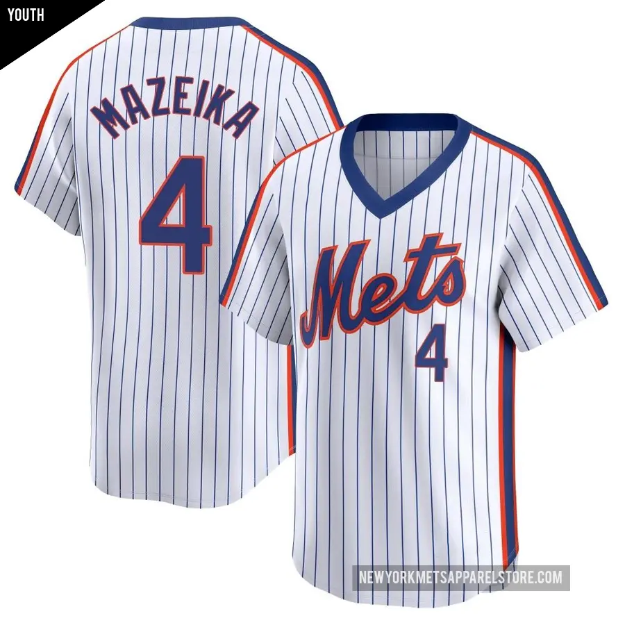 Youth New York Mets ＃4 Patrick Mazeika Limited White Cooperstown Collection Jersey