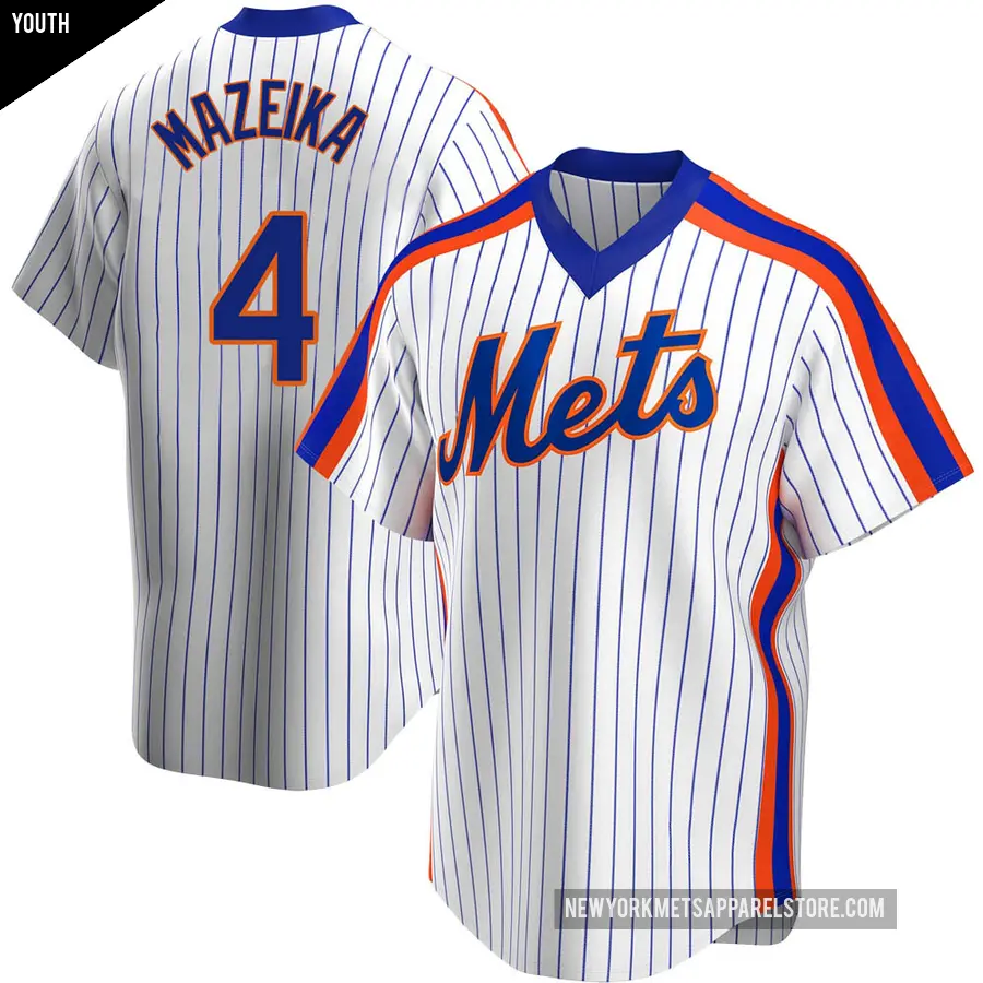 Youth New York Mets ＃4 Patrick Mazeika Replica White Home Cooperstown Collection Jersey