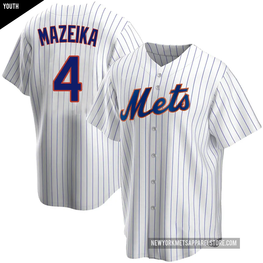 Youth New York Mets ＃4 Patrick Mazeika Replica White Home Jersey