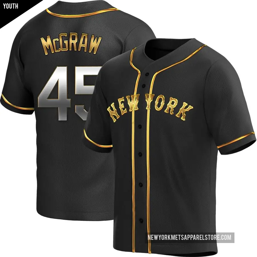 Youth New York Mets ＃45 Tug McGraw Replica Gold Black en Alternate Jersey