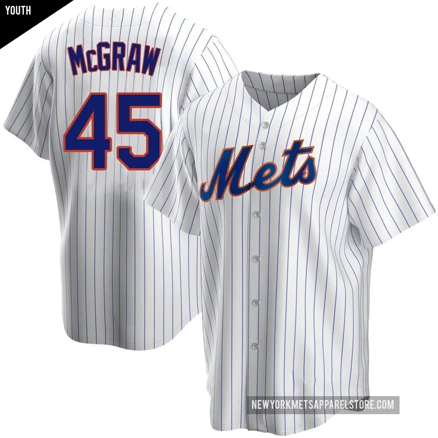 Youth New York Mets ＃45 Tug McGraw Replica White Home Jersey