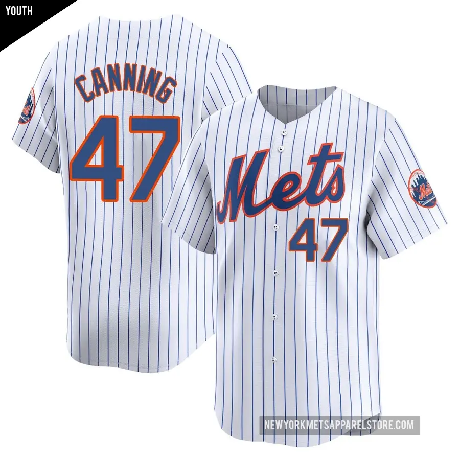 Youth New York Mets ＃47 Griffin Canning Limited White Home Jersey