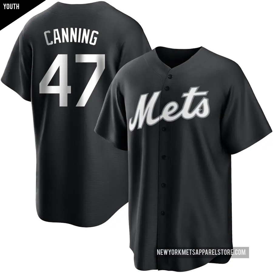 Youth New York Mets ＃47 Griffin Canning Replica Black/White Jersey