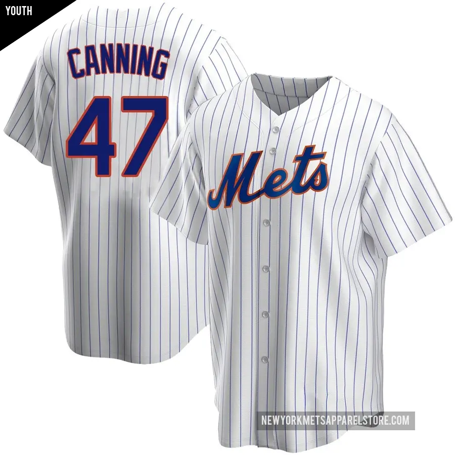 Youth New York Mets ＃47 Griffin Canning Replica White Home Jersey