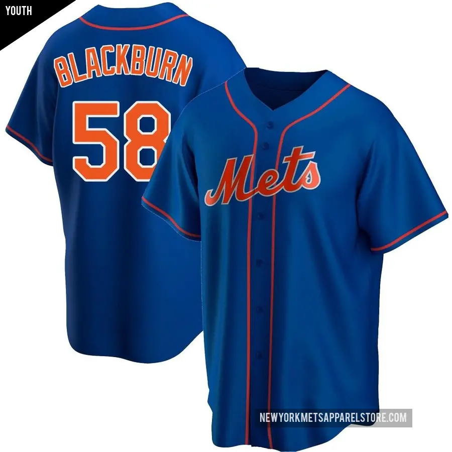 Youth New York Mets ＃58 Paul Blackburn Replica Black Royal Alternate Jersey