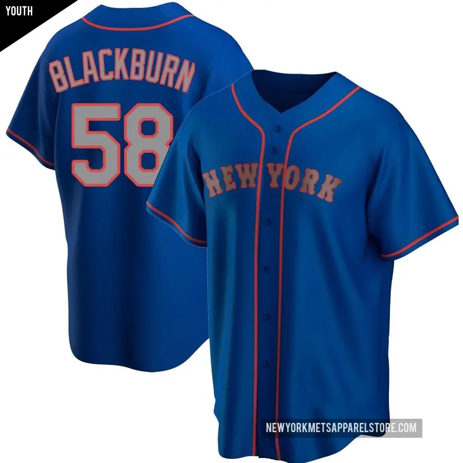 Youth New York Mets ＃58 Paul Blackburn Replica Black Royal Alternate Road Jersey