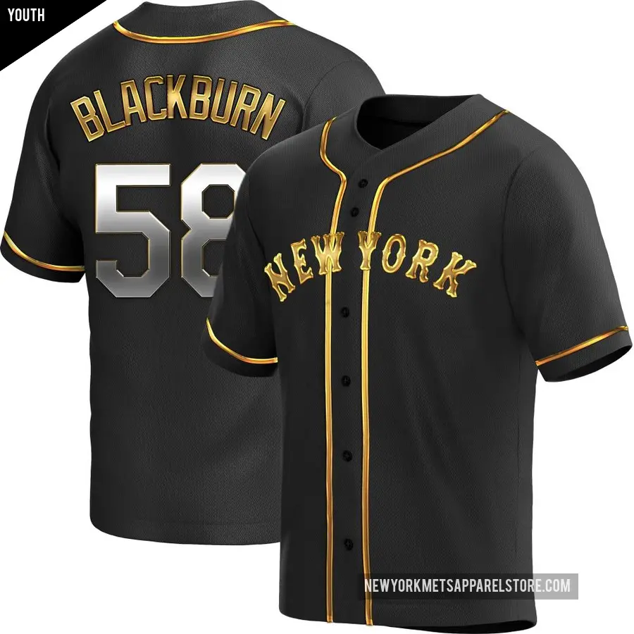 Youth New York Mets ＃58 Paul Blackburn Replica Gold Black en Alternate Jersey