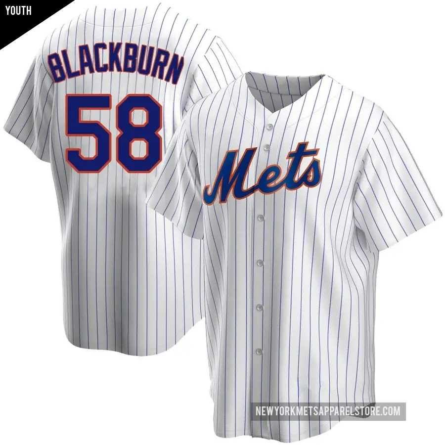 Youth New York Mets ＃58 Paul Blackburn Replica White Home Jersey