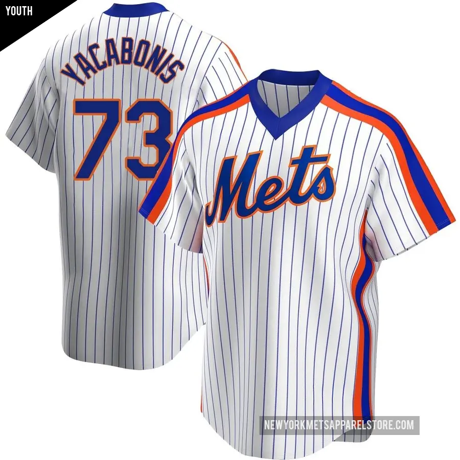 Youth New York Mets ＃73 Jimmy Yacabonis Replica White Home Cooperstown Collection Jersey