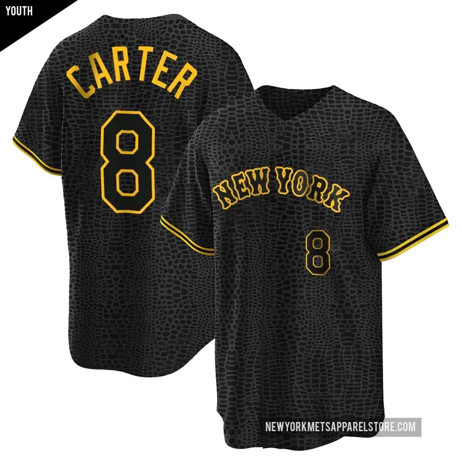 Youth New York Mets ＃8 Gary Carter Replica Black Snake Skin City Jersey