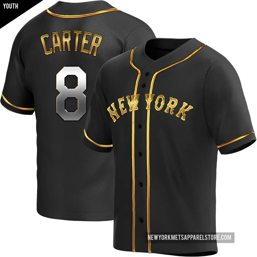 Youth New York Mets ＃8 Gary Carter Replica Gold Black en Alternate Jersey