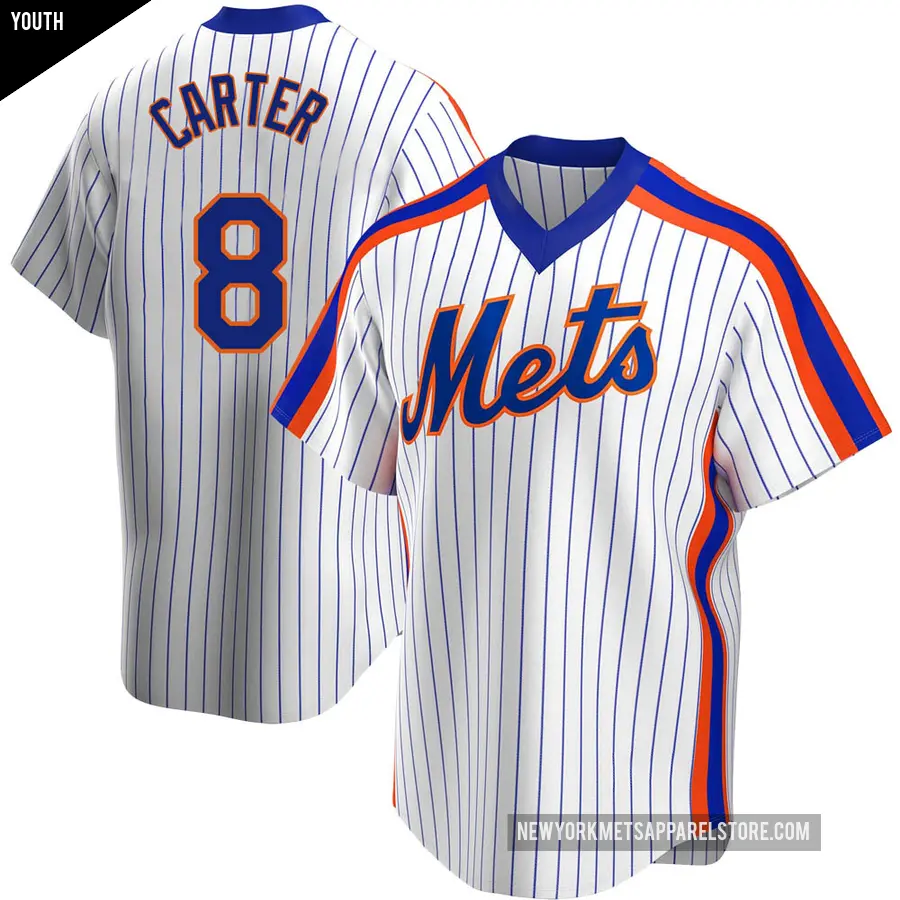 Youth New York Mets ＃8 Gary Carter Replica White Home Cooperstown Collection Jersey