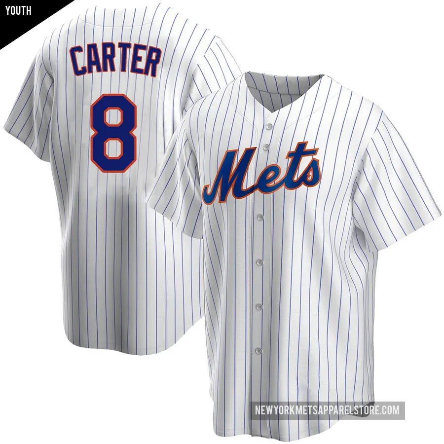 Youth New York Mets ＃8 Gary Carter Replica White Home Jersey